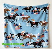 Hermes Vintage Horse Racing Scene Flannel Sofa Throw Blanket IMG_5442